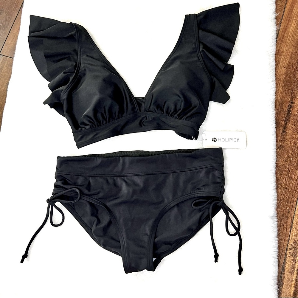 NWT Holipick Swim Flutter Top Black Size Small - Picture 4 of 13